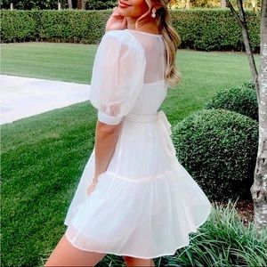 White Organza Puff Sleeve Baby Doll Mini Dress S Danielle Bernstein / WeWoreWhat